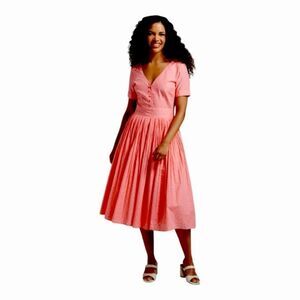 ModCloth Fabulous Fit and Flare Textured Fabric Shirt Pink Midi Dress Size 2